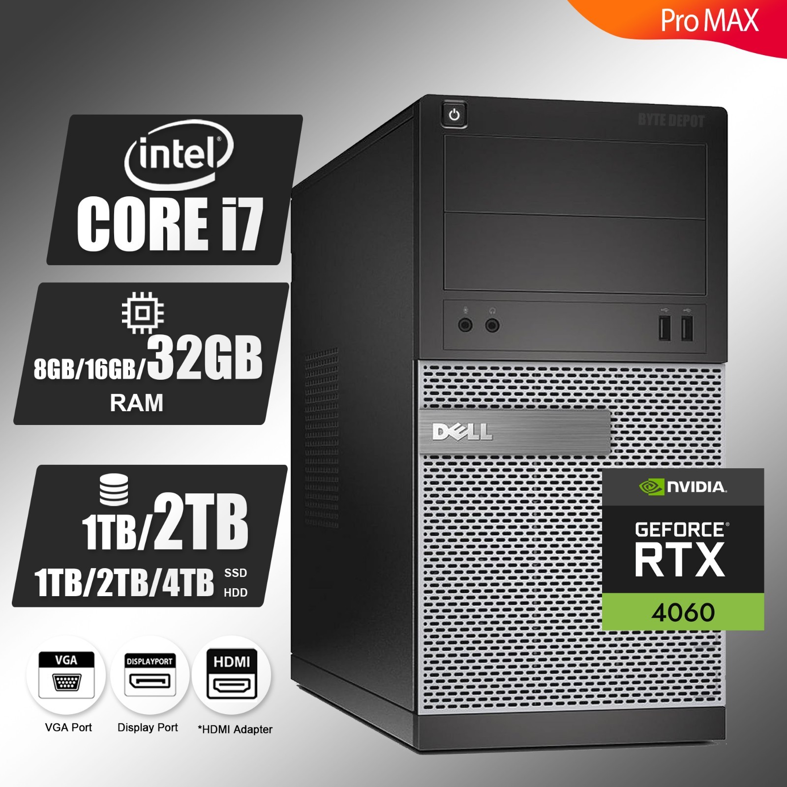 DELL Gaming PC Desktop Computer i7, Up to 32GB RAM 2T SSD NVIDIA GeForce