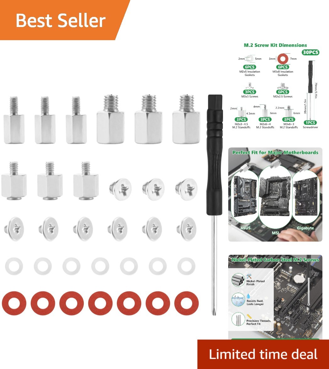 Versatile M.2 SSD Kit: 30 Screws, Gaskets, and Precision Tools for Tech Repairs